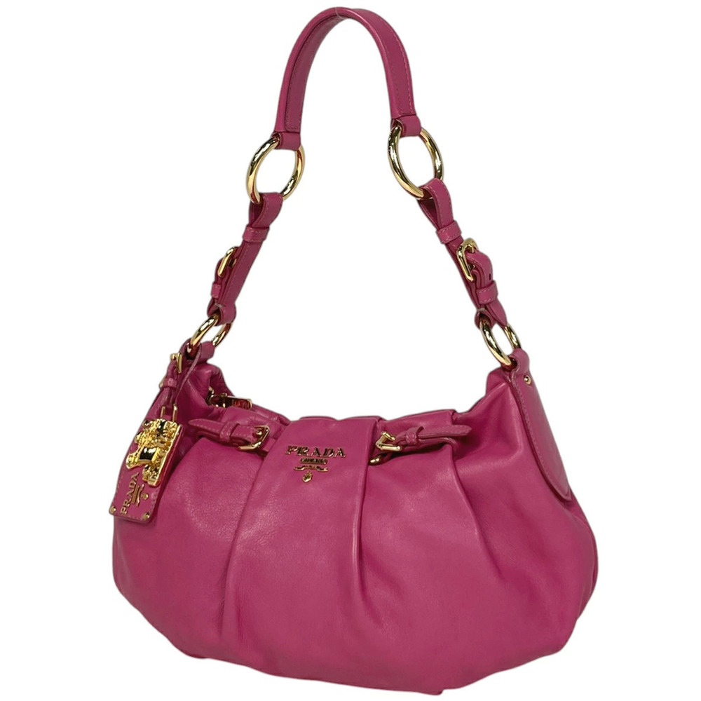 Prada Handbag Gathered Leather Pink